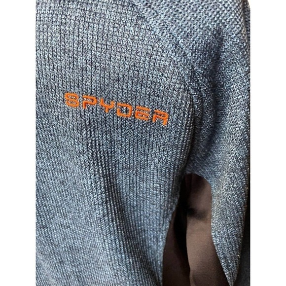 Spyder Men's 1/4 Zip Pullover, Heavyweight Blue and Orange Waffle Knit Large - Picture 6 of 9